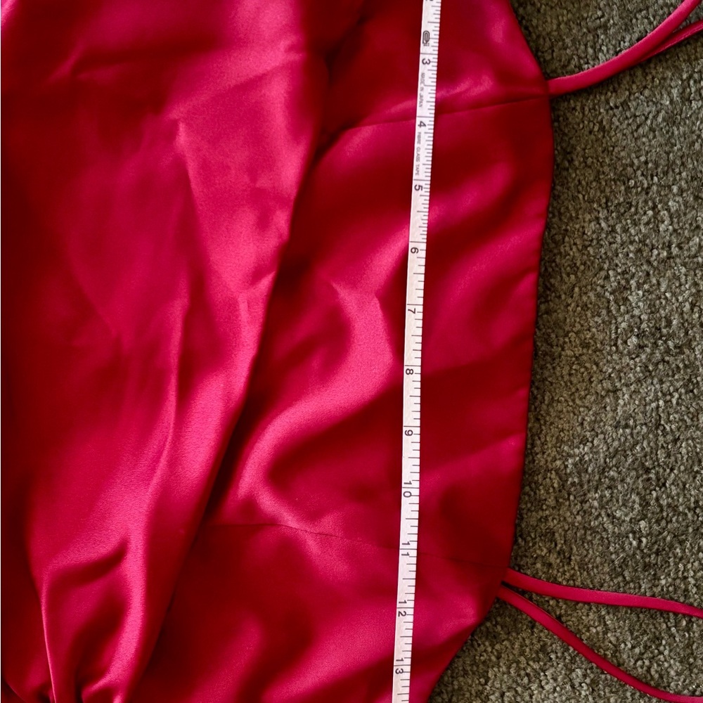 David's Bridal Size JB 16 Ruched Satin Style Apple Crimson Red Maxi Formal Dress - Picture 10 of 11